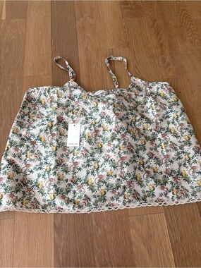 Chan Luu Ivory Floral monkey cropped tank with adjustable straps